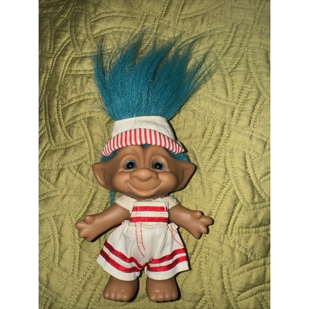 Vtg Ace Novelty Co Treasure Troll Vinyl Doll with Turquoise Blue Star Jewel 4.5”